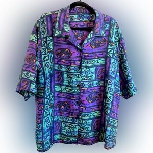 80s 90s Washable Silk Patterned Blouse